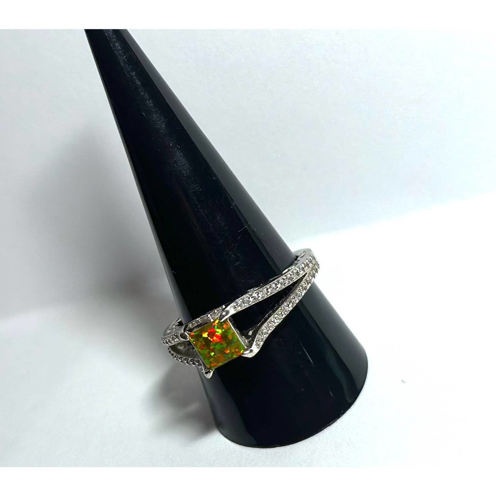 Sterling Silver 925 HARVEST FIRE OPAL & ONYX Ring Size 10